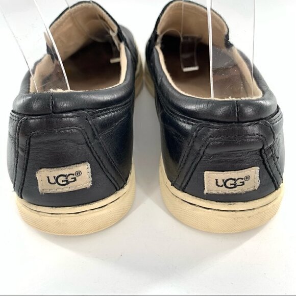 Ugg slip on sneakers size 8 39 black leather fleece wool lining flatforms - Picture 4 of 14